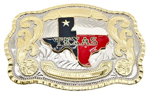 Gürtelschnalle mit Texas-Staatskarte, groß, riesig, Rodeo, Western-Goldton, Goldfarben, Texas Map
