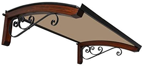 Pensilina da esterno in legno lamellare, copertura in policarbonato compatto Bronzato, Modello Legno Riccio, dimensioni 100 x 150 cm, colore legno Noce scuro