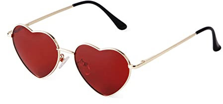 ADE WU Lunettes de soleil polarisées vintage en forme de cœur,Verres hippie,En forme de cœur,Ultra légères,Avec cadre en métal,Charnières à ressort pour la Saint-Valentin, Cadre doré,Lentille rouge