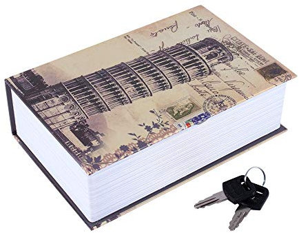Qcwwy Dictionary Book Safe Key Security Box, Small Sized Diversion Book Safe Storage Box, Dictionary Secret Safe Can with Lock and Key(Pisa Leaning Tower Type)