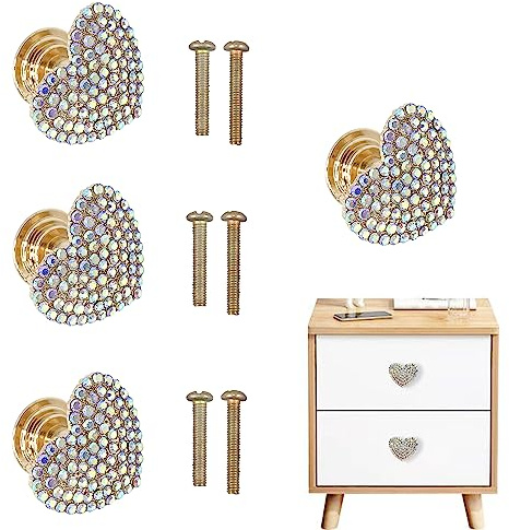 LLDYNW 4 Stück Liebesknöpfe, Herzgriffe, Diamantgriffe, Kommodenknöpfe, Schubladenknöpfe, Schrankgriffe, Kommode, Schubladengriffe, Knöpfe, Zuggriffe, Möbelgriffe