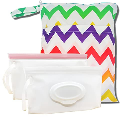ULVBABI Portable Wet Wipe Pouch Dispenser with Large Waterproof Wet Bag, Reusable Baby Diaper Disposal Bags, Refillable Personal Travel Clutch Dispenser Holder (3 Pack)