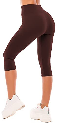 SINOPHANT Leggings Damen 3/4 High Waist Elastische Blickdicht Große Größen Leggins (#1er Pack Braun, L-XL)