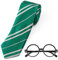 Aomig Zauberer Krawatte Brille Kostüm für Jungen Mädchen, Cosplay Krawatte Runden Brille für Kinder Cosplay Fasching Karneval Halloween Party Kostüme Accessoires Set (Grün + Brille)