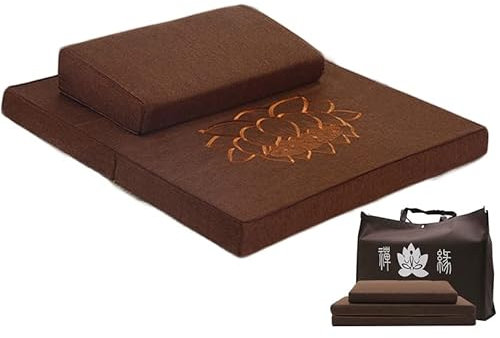Zafu Zabuton Meditationsset bestehend aus Zafu Meditationskissen und Zabuton Matte für Sitzmeditation und Yoga mit Abnehmbares Reißverschluss-Design (Braun,70 * 70cm)