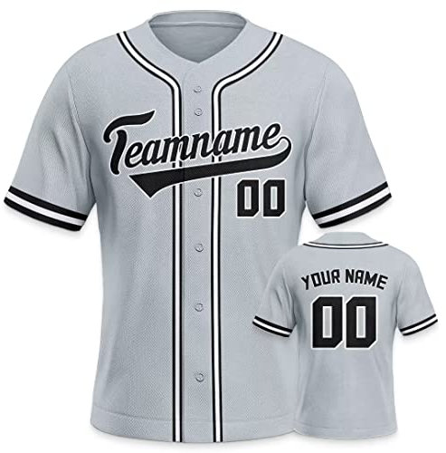 Personalisiertes Baseball Trikot 3D Stickerei/Druck Trikot Shirt mit Deinem Namen und Nummer Hip-Hop-Sportuniform für Herren Damen Kinder Fantrikot Grau