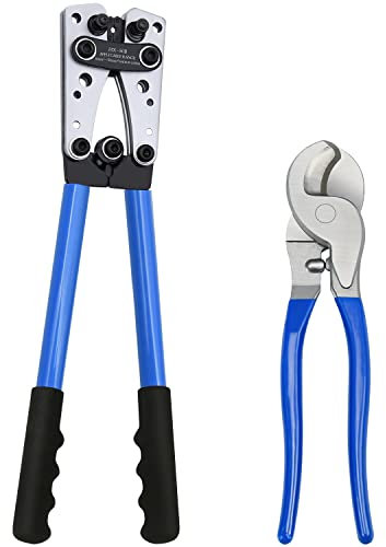 Mdvora Battery Cable Wire Lug Crimping Tool, Kit with Electrical Lug Crimper & Cable Cutter, AWG 10-1/0, Blue, 5.9 x 3 Inches, 1.601 kg