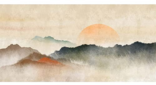 BRICOFLOR | Japanische Fototapete Berge | Aquarell Fototapete mit Landschaft in Asien ideal für Schlafzimmer | Asiatische Kunst Vliestapete mit Sonnenaufgang