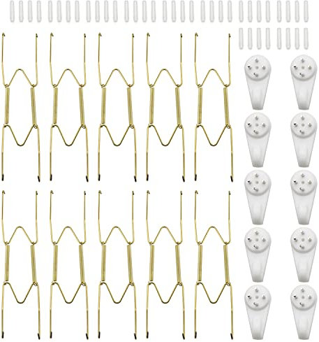 Heyous 10 ganchos de pared de 8 pulgadas y 10 ganchos de pared para platos decorativos de 7.5 a 8.5 pulgadas, porcelana antigua, platos antiguos y artes