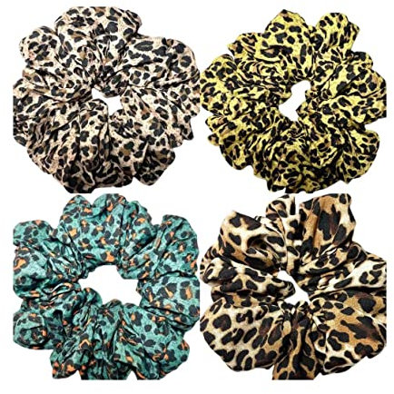 Große Satin-Haargummis für Damen und Mädchen, Größe XL, seidig, Jumbo-Haargummi für dickes, langes Haar, übergroße Haargummis, Leopardenmuster