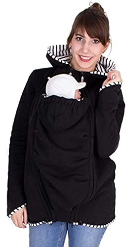 DNJKH 3 In 1 Tragejacke Für Baby Umstandsjacke Für Mama und Baby Langarm Abnehmbar Mutterschaft Hoodie Kängurujacke Mit Reißverschluss, Black-M