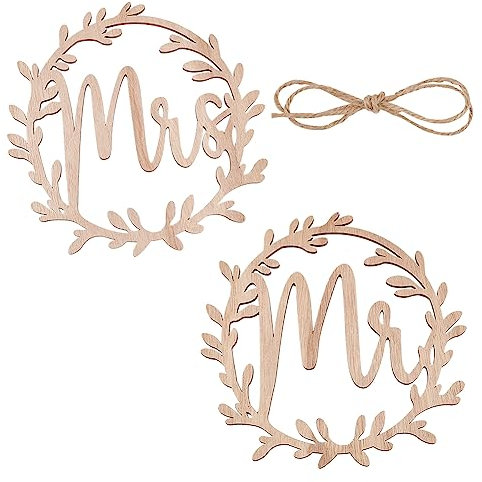 FINGERINSPIRE Cartello per sedia con scritta Mr and Mrs, 23 cm, in legno, con corda di iuta, decorazione floreale rustica bohémien, decorazione per sedie, fidanzamenti, cerimonie, ricevimenti,