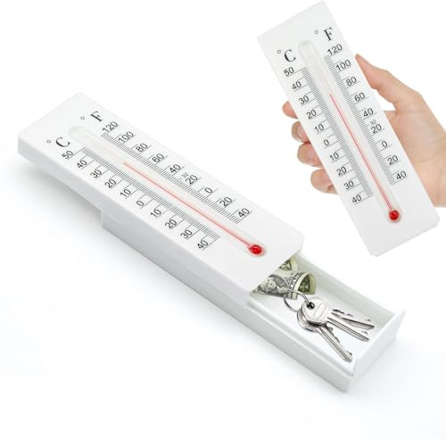 Dexspoeny Key Cabinet Outdoor, Key Lock Box, Thermometer Decorative Hide a Keys Lockbox for Outside Waterproof Dexspoeny Secret Hidden Storage Coins, Money and Hold House Spare Keys for Safe Storage