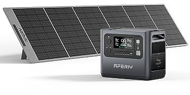 AFERIY Generateur Electrique Portable 1200W avec Panneau Solaire 400W, 960Wh Batteries LiFePO4, Sorties AC 220V-240V, Panneau Solaire Pliable avec Ports USB, IP65, pour Camping/Maison/Domicile