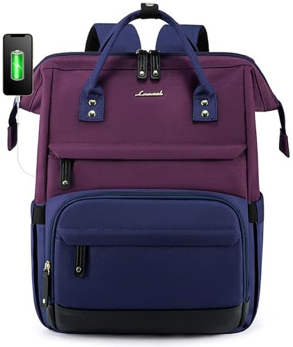 LOVEVOOK Backpack Womens,15.6inch Laptop Rucksack Bags for Women School College Work University Travel, Large Waterproof Ladies Backpacks, Back Pack for Woman, Teacher Bag, Purple Navyblue