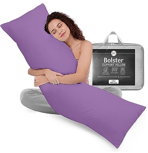 Rohi 6ft Full Body Pillow with Lilac Pillowcase Cover -Orthopaedic 19x 72 Super King Bed Size Long Bolster Support Pillow - Maternity Nursing Back & Neck Support Pillows - Side Sleeper Pillow