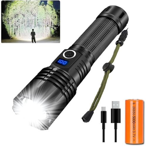 LUXJUMPER Torches Led Super Bright, 500000 Lumens Rechargeable Torch Flash Light with Power Display & 5 Modes,Zoomable Tactical Torch for Camping, Hiking, Home, Emergencies