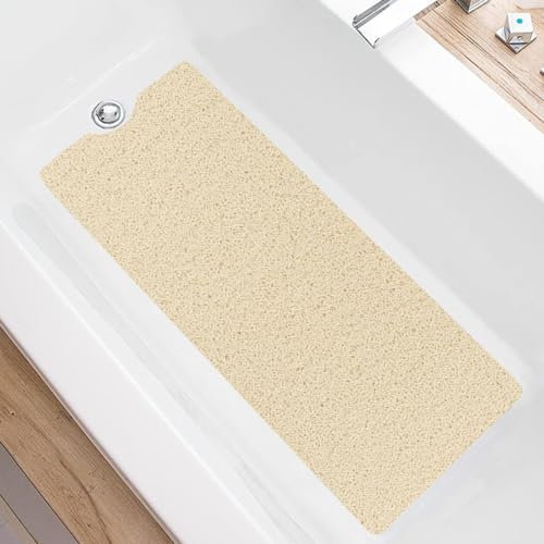 Tapis de bain antidérapant en luffa en PVC doux pour baignoire avec trous de drainage Séchage rapide Beige 100 x 40 cm