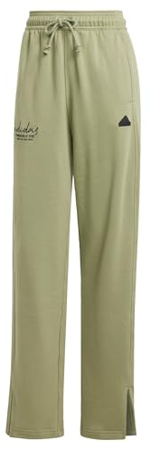 Adidas Damen Signature Graphic Embroidery French Terry Straight Leg Pant, Tent Green, L