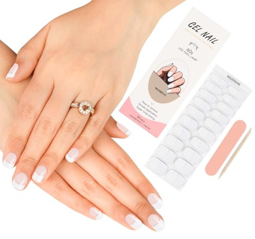 20 Stickers Semi Cured Nail Wraps Soft Self-Adhesive Gel Nail Stickers, ZAHVIA Salon-Quality Gel Nail Polish Strips Manicure Stickers Set-Clear White