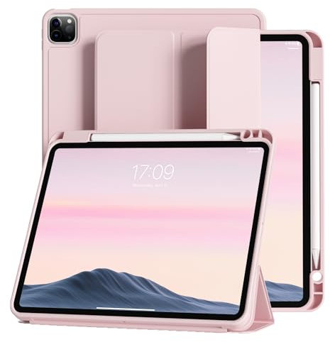 JKSML Hülle für iPad Pro 11 Zoll (4./3./2. Generation) mit Stifthalter, Schlafen/Wachen, Unterstützt Pencil 2 Aufladung,TPU Flexible Rückseite Abdeckung Hülle für iPad Pro 11 Zoll 2022/2021/2020,Rosa