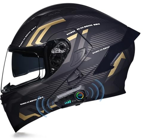 DXDRT Bluetooth Motorrad Modular Flip Up Full Face Dual Visors Street Bike Racing Helme DOT/ECE Zertifizierung mit Lautsprecher Headset Mikrofon für automatische Beantwortung,Gold,XXL