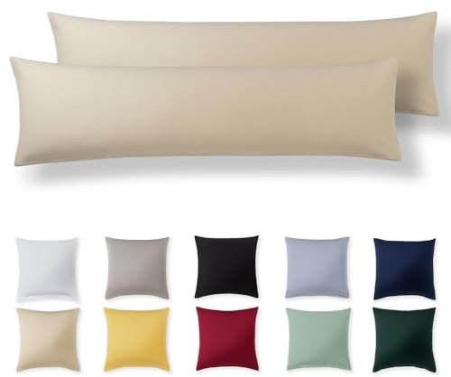 Alreya Kissenbezug 40 x 145 cm (2er Set) - Beige - 100% Jersey Baumwolle - Kissenhülle für Kissen 40x145 cm, Jersey Kopfkissenbezüge, Superweicher Kissenbezüge 40x145 mit Reißverschluss