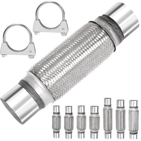 Mardatt 3Pcs Exhaust Flex Pipe Stainless Steel Exhaust Flex Pipe Double Braid Exhaust Flex Tube U-Bolt Clamp Stainless Steel Muffler U-Bolt Clamps for Cars Trucks Buses Pipes(2.5 x 8 x 12)