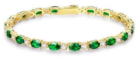 FANCIME Tennisarmband Damen 14K Vergoldet Smaragd Tennis Armband 925 Sterling Silber Geburtsstein Geschenk Schmuck für Damen Mädchen, Länge 19 cm