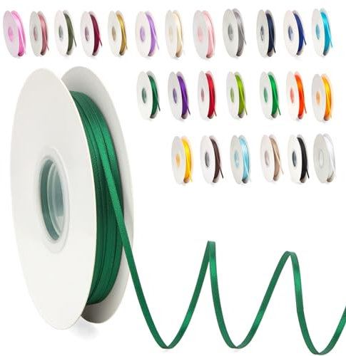 Satinband Dunkelgrün 3mm,91m Satinbänder Schleifenband Dekoband Doppelseitig Geschenkband Geschenkverpackung Bänder zum Luftballons Blume Handgefertigt Wide Satin Ribbon 0.3CM for Wedding Car