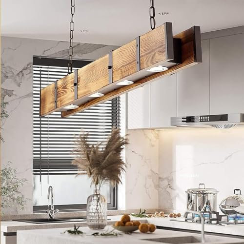Retro Hängelampe Industrieller Stil Hölzernes 48W LED Pendelleuchte Altes Handwerk Vintage Esstischlampe Kücheninsel Restaurant Bar Decken Hängeleuchte Höhe Frei Einstellbar Ø100cm