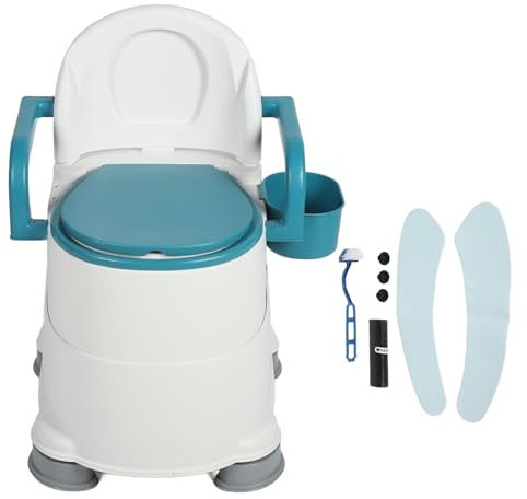 Sedia Toilette Comodino WC con Due Secchi, Sedia Toilette Portatile Antiscivolo Braccioli più Larghi Schienale Morbido Imbottito Sedia Toilette Comodino per Anziani