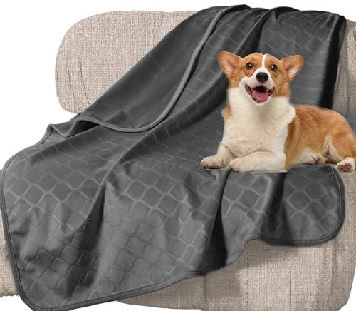 WIKEHOEX wasserdichte Hundedecke,80x100cm Outdoor Hundematte Waschbar für Grosse Hunde,Flauschig Katze ndecke und Weich Beidseitiger Sofabezug-Schutz,Dunkelgrau+grau