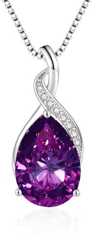 Cangall Halskette Damen Silber, 925 Sterling Silber Kette Halsschmuck mit Lila Cubic Zirkonia, 45 + 5cm Silberkette mit Wassertropfen Anhänger, Geschenk für Frau zum Geburtstag Muttertag Jahrestag