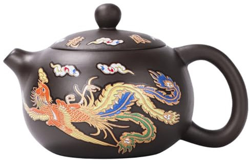 Hperu Keramik -Teekanne Drache und Phoenix Chinesische Teekannenfarbe Kung -Fu -Teekanne mit Griff und Infuser 250 ml traditioneller Teekannen -Teegeschenk, Schaumpaket Keramik -Teekanne