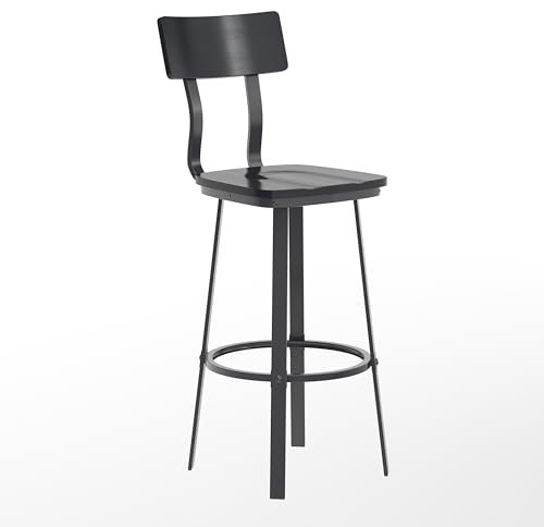 Flash Furniture Flint Series Barhocker für kommerzielle Restaurants, Sitz/Rückenlehne aus Holz, pulverbeschichteter Rahmen, Schwarz