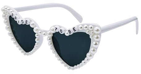 Bride To Be Sunglasses, White Heart Shaped Pearl Bachelorette Glasses Hen Do Party Accessories Decorations