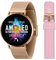 Reflex Active Amoled Montre connectée ultra fine pour femme avec GPS, fréquence cardiaque, moniteur de sommeil, podomètre, maille or rose et bracelet en silicone rose pour Android iOS série 42