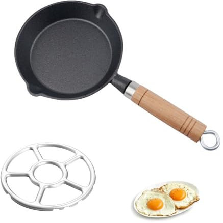 Deautie 2 Pezzi Mini Padella per Friggere, Padella con Manico In Legno, Portable Antiaderente Resistente Al Calore, Può Essere Utilizzato per Friggere Uova, Frittelle, Olio Caldo, Spezie per Friggere