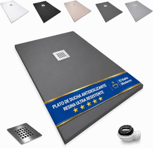 EL BAÑO MODERNO Plato Ducha 70x140CM Antideslizante Antibacteriano | Resina Resistente a Agentes Químicos · Incluye Rejilla Desagüe Ducha · Válvula Sifón · Ral 7021 Grafito