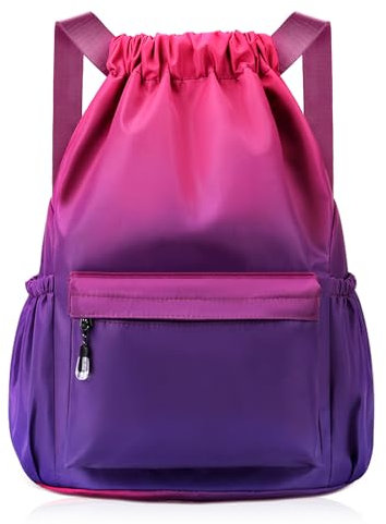 flintronic Mode Sport Rucksäcke, Turnbeutel, Große Kapazität Kordelzug Sporttasche, Gymsack Wasserfest Sporttasche, Turntasche mit Wasserflaschen-Netztaschen, Lilarot