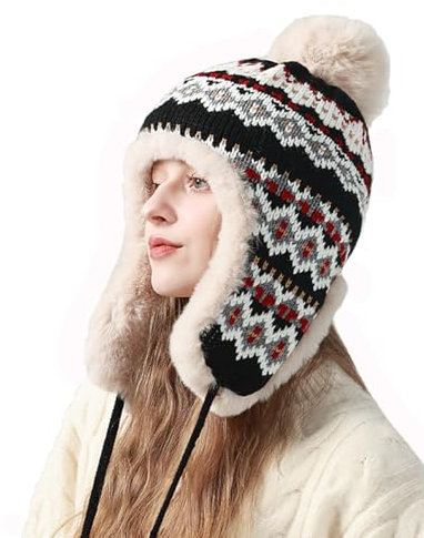 YAMEE Wintermütze Mütze Winter für Damen Plüsch Verdickt,Skikappen Damen Stricken mit Ohrenklappen Warme,Russische Mütze Herren Kälteschutz,Trappermütze Unisex mit Kinnriemen,Mütze Skifahren im Freien