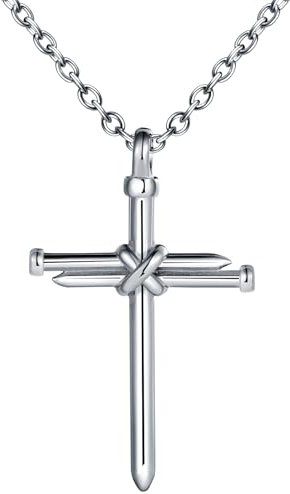 INFINIONLY Collane Ciondolo Croce Creativa in Acciaio Inossidabile da Uomo Ciondolo Croce a Forma di Chiodi Collana Vintage Adolescenti Accessori di Tendenza