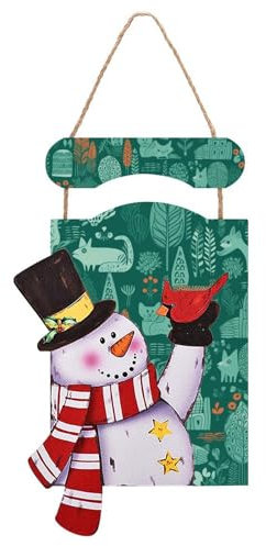 VFKLT Weihnachts-Schneemann zum Aufhängen, Holzbild, Winterdekorationen, Gemälde, grüne Tiere, bedruckte dekorative Malerei, Weihnachtswanddekoration