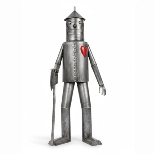 Large Tin Man Garden Statue 135cm – Metal Outdoor Garden Sculpture & Ornament with Red Heart, Statement Garden Decor, 10th