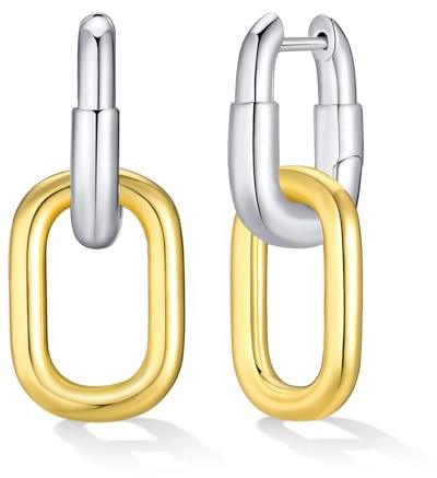 Ohrringe Bicolor Hängend Creolen für Damen - Hypoallergene Eckige Silber Goldene Creolen mit Anhänger für Frau, 14K Zweifarbig Tropfen Ohrringe, Leicht Statement Ohrringe Geschenke für Frauen Mädchen