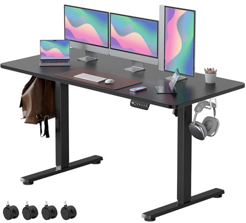 VOSATRON Elektrisch Höhenverstellbarer Schreibtisch 160x60cm Schreibtisch Höhenverstellbar mit Memory-Steuerung und Anti-Kollision Technologie, Rollen, Spleißbrett, Schwarz Rahmen/Schwarz Tischplatte