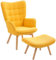 HOMCOM Sessel mit Hocker, Ohrensessel mit Hoher Rückenlehne, Holzbeine, Loungesessel mit getuftetem Design, Cord-Optik, für Wohnzimmer, Gelb