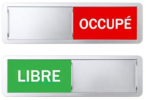 Panneaux de Porte Libre/OCCUPÉ, 17,7x5.2cm Auto-inscription Coulissante Magnétique Libre/Occupé Plaque avec 2PCS Adhésives Rondes pour Salle de Bain Réunion Toilettes WC École Bureaux