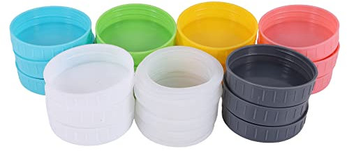 Cpolebev 18 Teilige Einmach Glas Deckel Aus Kunststoff mit Normalem Mund für Ball, Kerr und Mehr mit Ringen - Aufbewahrungs Kappe Aus Farbigem Kunststoff